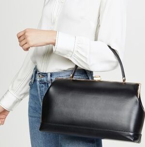 Anine Bing Elly Gold Frame Satchel Bag, Black Leather